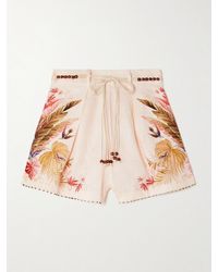 Zimmermann - Short En Lin À Imprimé Fleuri, Perles Et Ceinture Ascension - Lyst