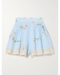 Zimmermann - Short En Voile De Coton À Imprimé Fleuri, Plis Et Finitions En Dentelle Lucky - Lyst