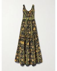 Agua Bendita - Azulejo Cordillera Tiered Embroidered Printed Cotton-Voile Maxi Dress - Lyst
