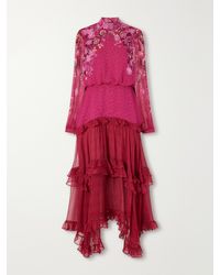 Saloni - Jolie-C Asymmetric Tiered Floral-Print Silk-Georgette Maxi Dress - Lyst