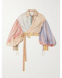Zimmermann - Striped Linen And Silk-Blend Wrap Blouse - Lyst
