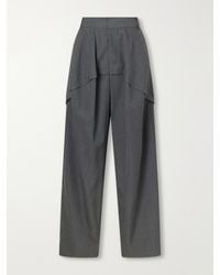 Loewe - Logo-Embroidered Tiered Wool Mid-Rise Wide-Leg Pants - Lyst