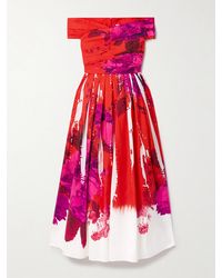 Erdem - Off-The-Shoulder Pleated Printed Cotton-Faille Midi Dress - Lyst