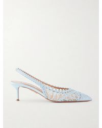 Aquazzura - Kahlo 50 Embroidered Leather-Trimmed Mesh Slingback Pumps - Lyst