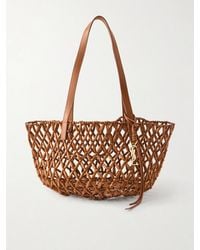 Saint Laurent - Panier Small Leather-Trimmed Beaded Wood Tote - Lyst