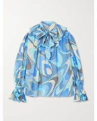 Emilio Pucci - Onde Ruffled Printed Cotton-Voile Blouse - Lyst