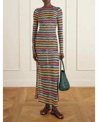 missoni striped plunge knit coverup fringe midi dress Missoni Striped Fringed Crochet-knit Coverup in White