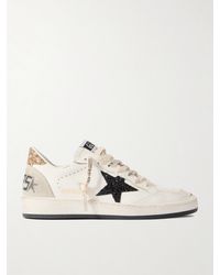 Golden Goose - Ball Star Distressed Glittered Suede-Trimmed Leather Sneakers - Lyst