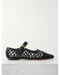Emme Parsons - Tramonto Leather-Trimmed Woven Raffia Mary Jane Ballet Flats - Lyst