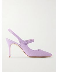 Manolo Blahnik - Camparisli 90 Leather-Trimmed Raffia Mary Jane Slingback Pumps - Lyst