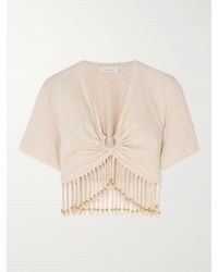 Rabanne - Verkürztes T-Shirt Aus Baumwoll-Jersey Mit Fransen Und Verzierungen - Lyst