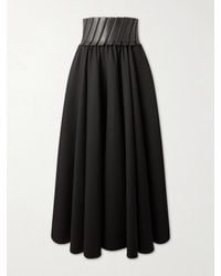 Alaïa - Leather-Trimmed Wool-Gabardine Midi Skirt - Lyst