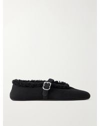 Alaïa - La Ballerine Shearling-Trimmed Suede Ballet Flats - Lyst