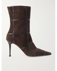 Manolo Blahnik - Trulonapla 90 Leather-Trimmed Suede Ankle Boots - Lyst