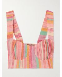 Emporio Sirenuse - Haut Façon Corset En Lin Effilé À Rayures Et À Plis Dalia - Lyst