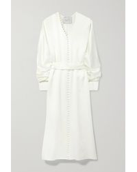 Envelope1976 Cannes Belted Button-detailed Silk-satin Midi Dress - White