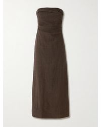 TOVE - Sabella Strapless Gathered Linen Midi Dress - Lyst