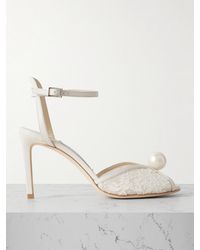 Jimmy Choo - Sacora 85 Sandalen Aus Spitze Mit Lederbesätzen Und Verzierungen - Lyst