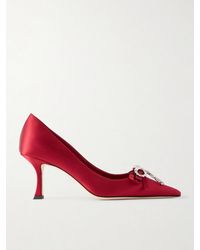 Jimmy Choo - Aura 70 Crystal Bow-Embellished Satin Pumps - Lyst