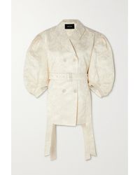 Simone Rocha Belted Cutout Double-breasted Cotton-blend Jacquard Jacket - Natural