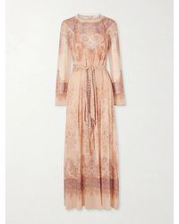 Zimmermann - Valiant Sheath Belted Printed Organza Maxi Dress - Lyst