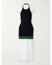 Ferragamo - Layered Jersey And Ribbed-Knit Midi Dress - Lyst