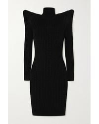 Balenciaga Pagoda Cable Knit-effect Velvet Turtleneck Midi Dress - Black