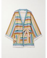 Zimmermann - Everley Sommermantel Aus Gestreiftem Baumwoll-Voile Mit Fransen Und Bindegürtel - Lyst