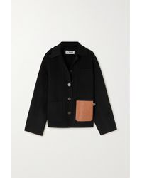 Loewe Leather-trimmed Wool And Cashmere-blend Coat - Black
