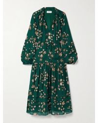 La Ligne - Midikleid Aus Crêpe De Chine Aus Seide Mit Blumenprint Und Bindegürtel - Lyst