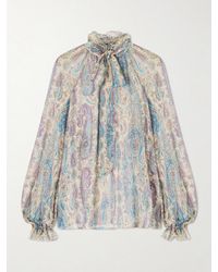 Etro - Pussy-Bow Ruffled Paisley-Print Silk-Crepon Blouse - Lyst