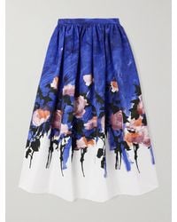 Erdem - Gathered Floral-Print Cotton-Blend Twill Midi Skirt - Lyst