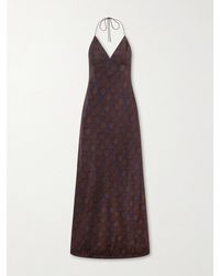 Matteau - Open-Back Printed Silk-Crepe De Chine Halterneck Maxi Dress - Lyst