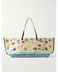 STAUD - Christos Large Leather-Trimmed Embroidered Bead-Embellished Canvas Tote - Lyst