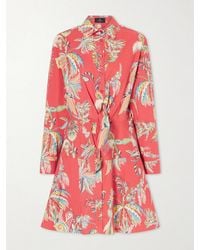 Etro - Knotted Printed Cotton-Blend Mini Dress - Lyst