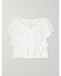 Chloé - Cropped Ruffled Broderie Anglaise Cotton Top - Lyst