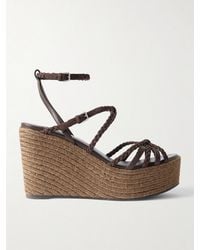 Jimmy Choo - Nyra 110 Braided Suede And Leather Espadrille Wedge Sandals - Lyst