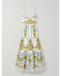 FARM Rio - Sicily Tiered Bead-Embellished Printed Cotton-Poplin Midi Dress - Lyst