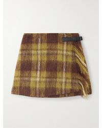 Loewe - Leather-Trimmed Checked Mohair And Wool-Blend Mini Wrap Skirt - Lyst