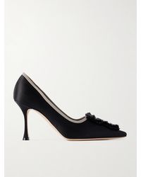 Manolo Blahnik - Montmedy 95 Grosgrain-Trimmed Appliquéd Satin Pumps - Lyst