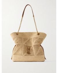 Saint Laurent - Jamie Shopping Leather-Trimmed Raffia Shoulder Bag - Lyst