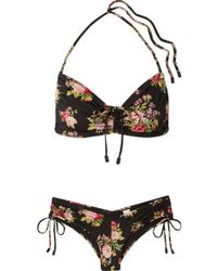 Zimmermann Honour Geraffter Bikini Mit Blumenprint - Schwarz