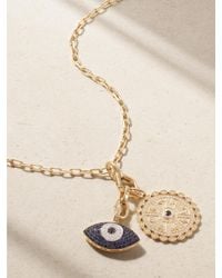 Sydney Evan - Evil Eye + Sundial Kette Aus 14 Karat Mit Diamanten Und Saphiren - Lyst