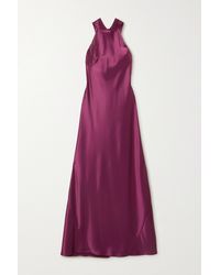 Galvan London Sienna Satin Halterneck Gown - Purple