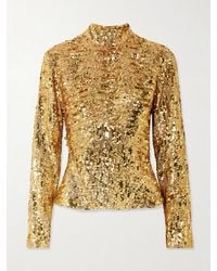 Rabanne - Sequined Crepe De Chine Turtleneck Top - Lyst