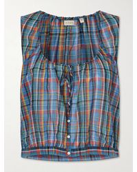 Doen - Theo Gathered Checked Organic Cotton-Voile Top - Lyst