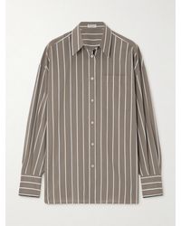 Brunello Cucinelli - Bead-Embellished Striped Cotton-Blend Poplin Shirt - Lyst