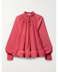 Lanvin - Ruffled Gathered Charmeuse Blouse - Lyst