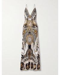 CAMILLA - Crystal-Embellished Printed Silk-Satin Maxi Dress - Lyst