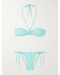 Lisa Marie Fernandez - Neckholder-Bikini Aus Seersucker Mit Raffungen - Lyst